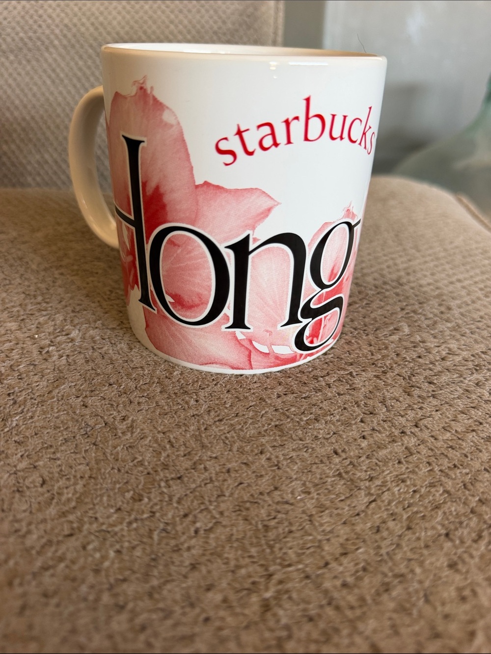 Starbucks White Mug with Pink Floral Hong Kong Script